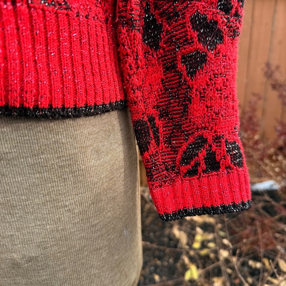 Festive season ready Red, Black and sparkle Rose Knit Sweater - Picture 8 of 9